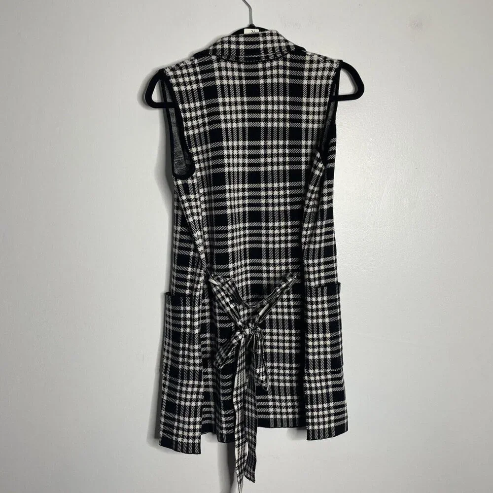 Adrienne Vittadini Sweater Vest Womens Medium Black Plaid Sleeveless Open Front - Picture 5 of 5